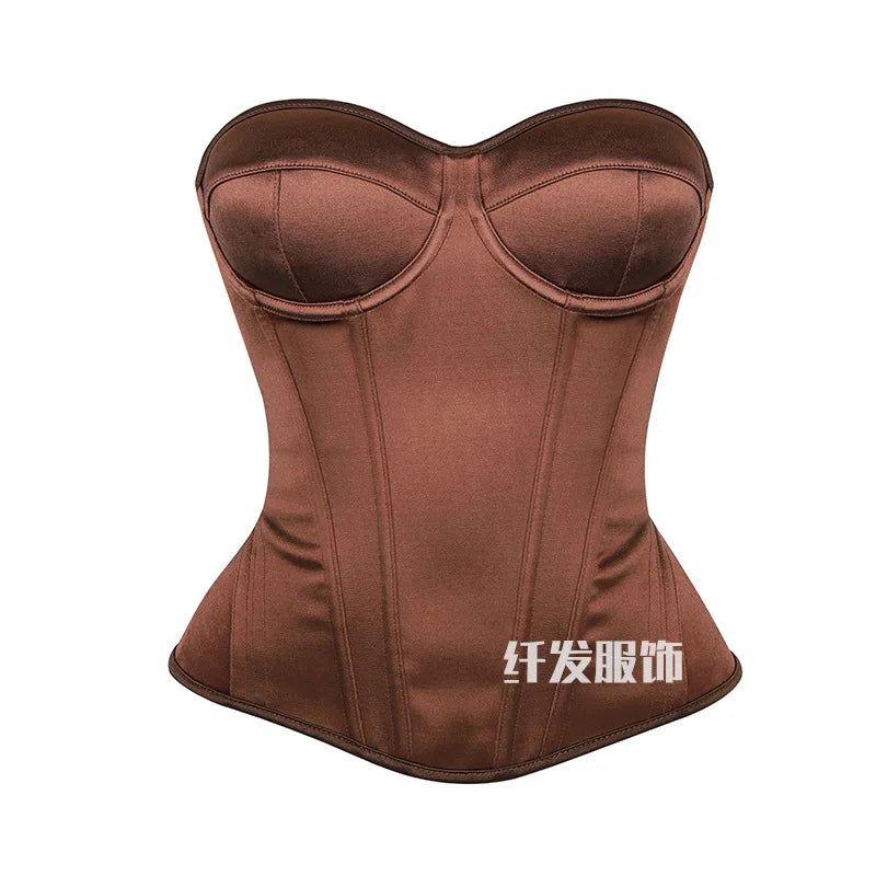 Black Corset Tops Women Victorian Lace Up Overbust Bustiers Sleeveless Gothic Body Shaper Padded Cup Corselet Streetwear