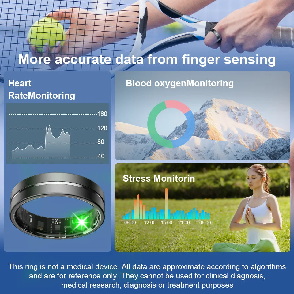 Smart Fitness Ring for Men And Women Health Sleep Monitor Heart Rate Blood Oxygen Tracker with Multiple Modes And Charging Case
