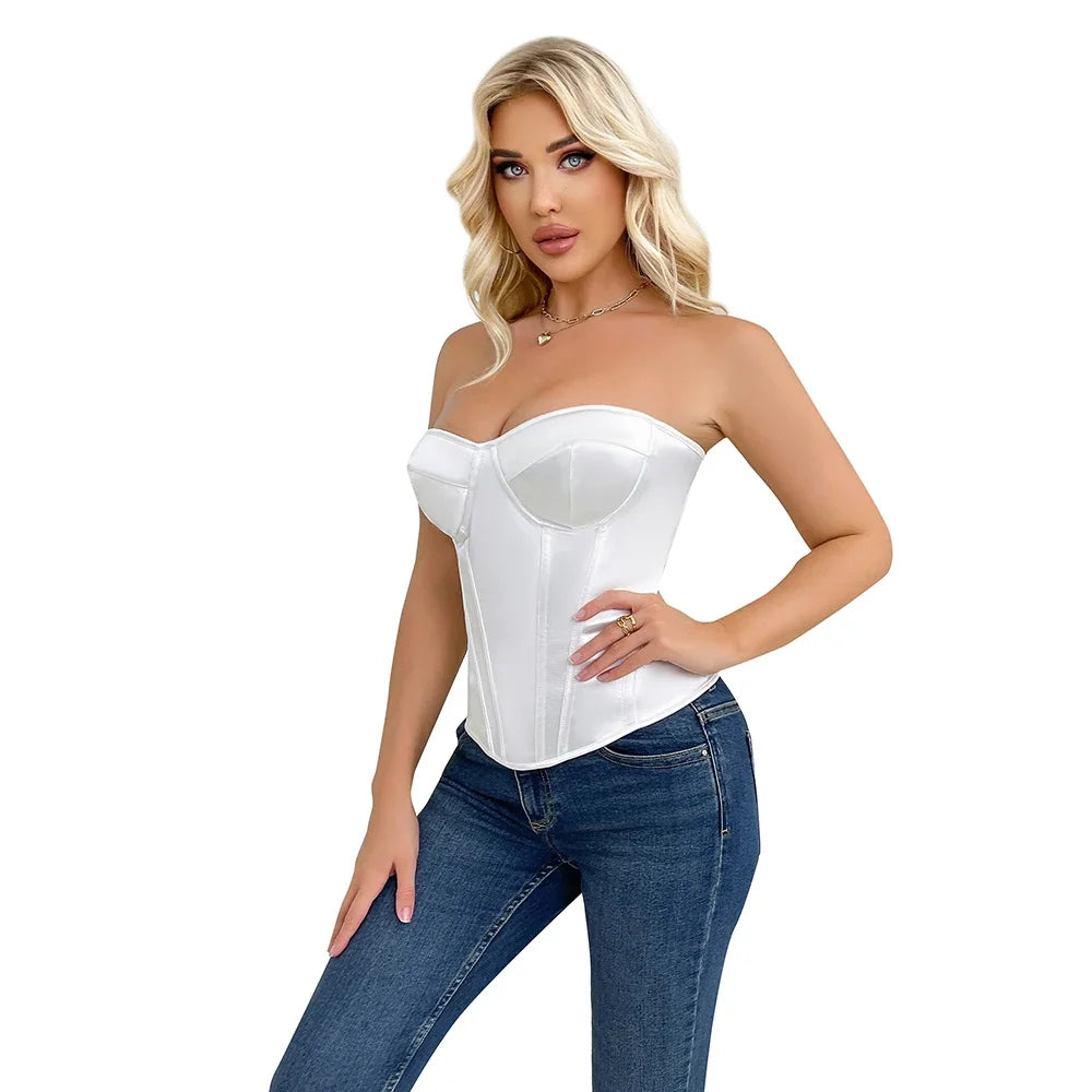 Black Corset Tops Women Victorian Lace Up Overbust Bustiers Sleeveless Gothic Body Shaper Padded Cup Corselet Streetwear