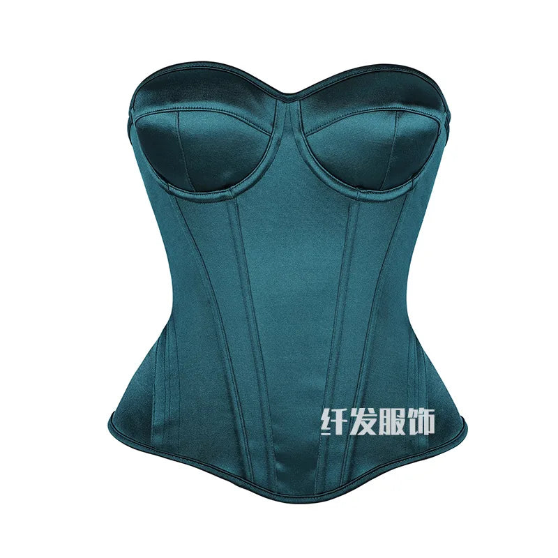 Black Corset Tops Women Victorian Lace Up Overbust Bustiers Sleeveless Gothic Body Shaper Padded Cup Corselet Streetwear