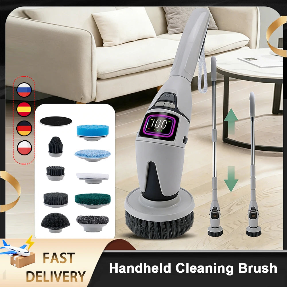 Electric Cleaning Brush Cordless Handheld Shower Scrubber Spin Cleaner Multifunctional Cleaner with 10PCS Heads Bathroom Kitchen