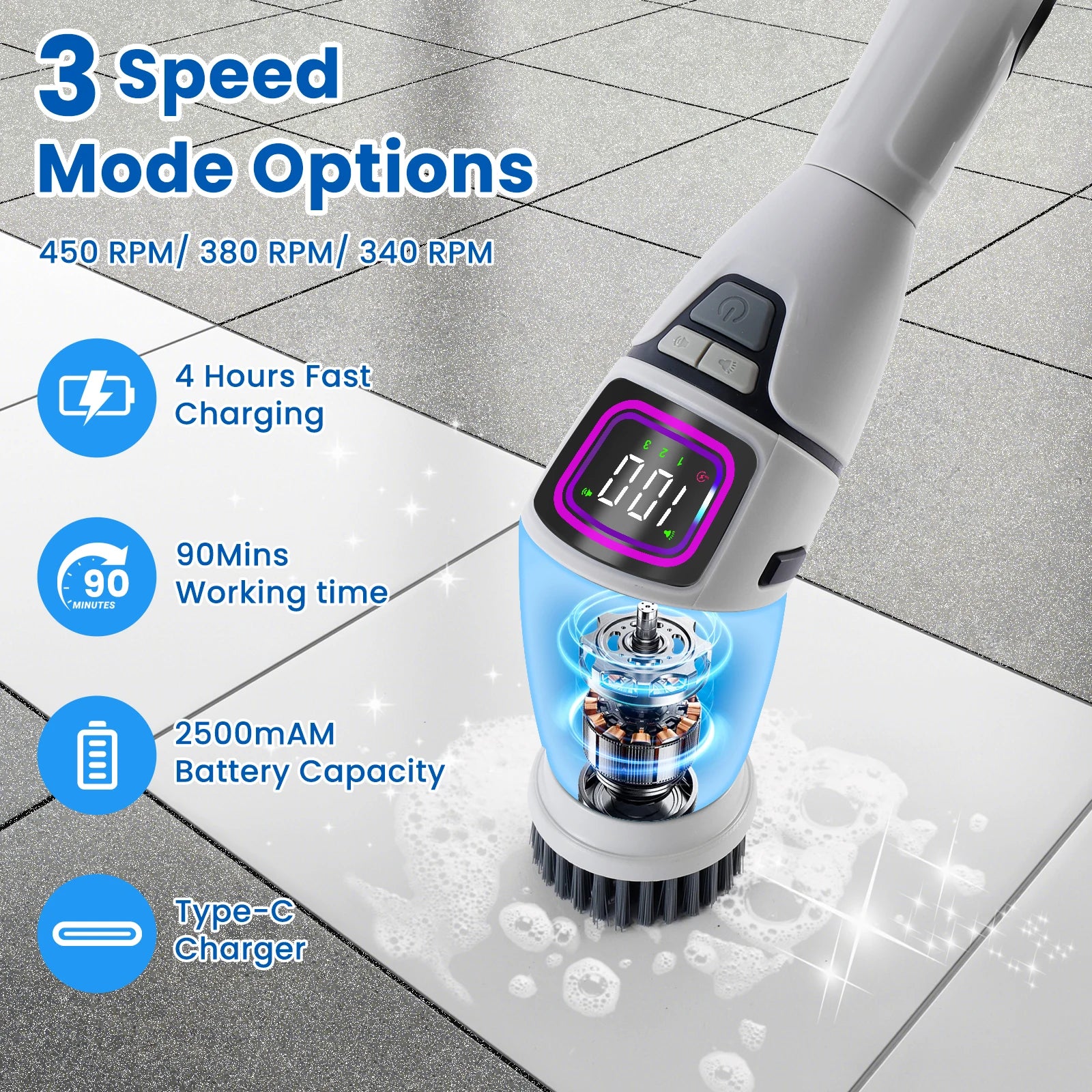 Electric Cleaning Brush Cordless Handheld Shower Scrubber Spin Cleaner Multifunctional Cleaner with 10PCS Heads Bathroom Kitchen