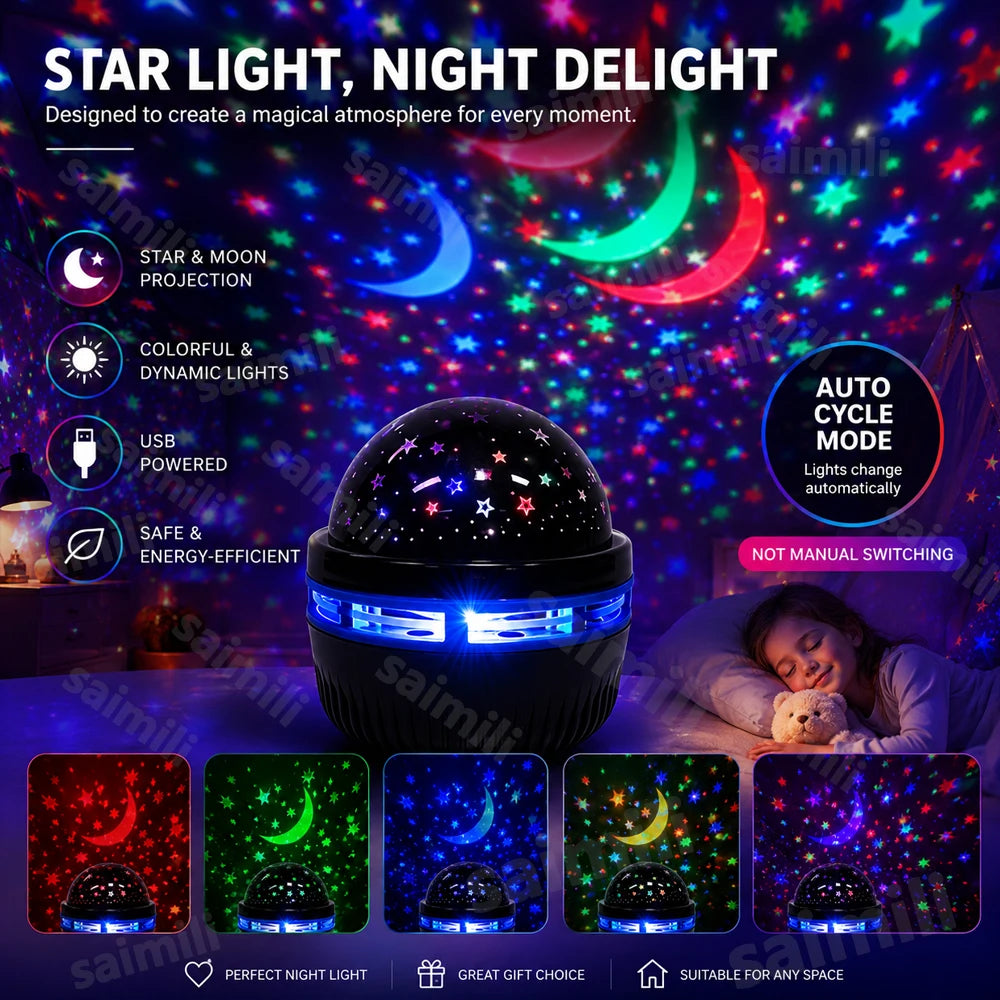 USB Star Moon Projector Night Light Projection Lamp Bedroom Room Lighting Lamp for Home Theater KTV Atmosphere Decor