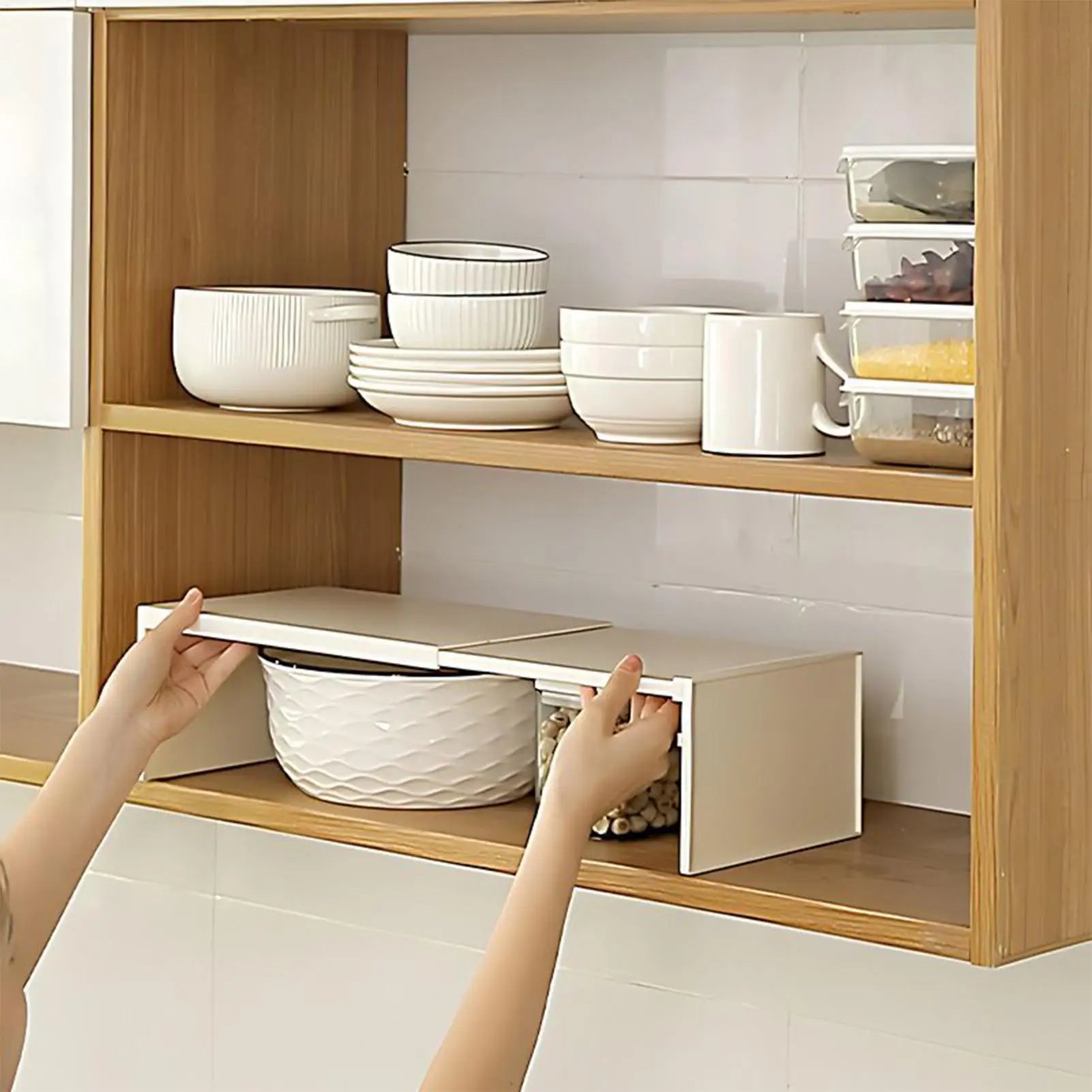 Kitchen Stretchable Cabinet Shelf Household Stackable Vertically Layered Storage Rack Heavy Duty Countertop Organizer