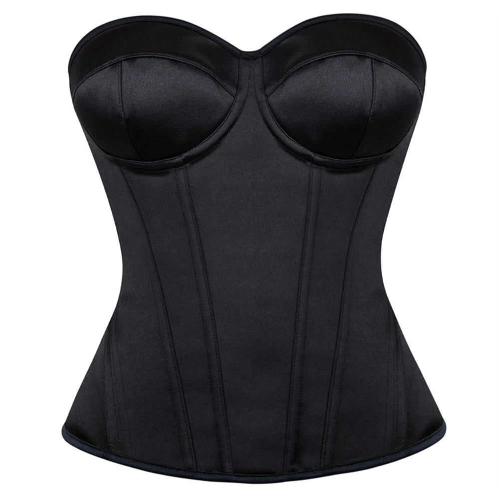 Black Corset Tops Women Victorian Lace Up Overbust Bustiers Sleeveless Gothic Body Shaper Padded Cup Corselet Streetwear