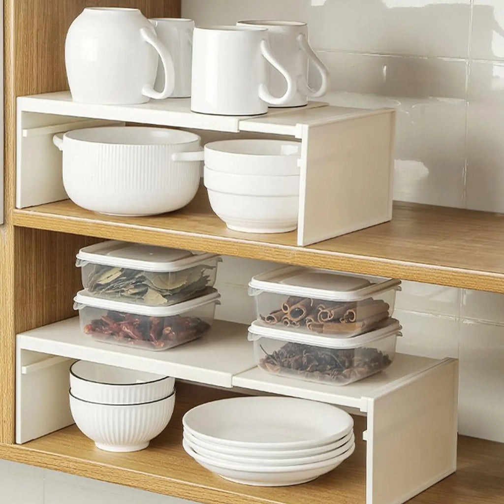 Kitchen Stretchable Cabinet Shelf Household Stackable Vertically Layered Storage Rack Heavy Duty Countertop Organizer