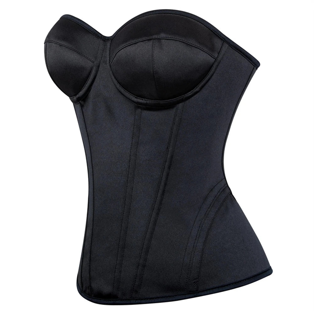 Black Corset Tops Women Victorian Lace Up Overbust Bustiers Sleeveless Gothic Body Shaper Padded Cup Corselet Streetwear