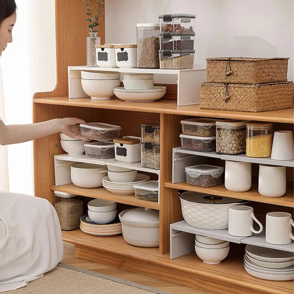Kitchen Stretchable Cabinet Shelf Household Stackable Vertically Layered Storage Rack Heavy Duty Countertop Organizer