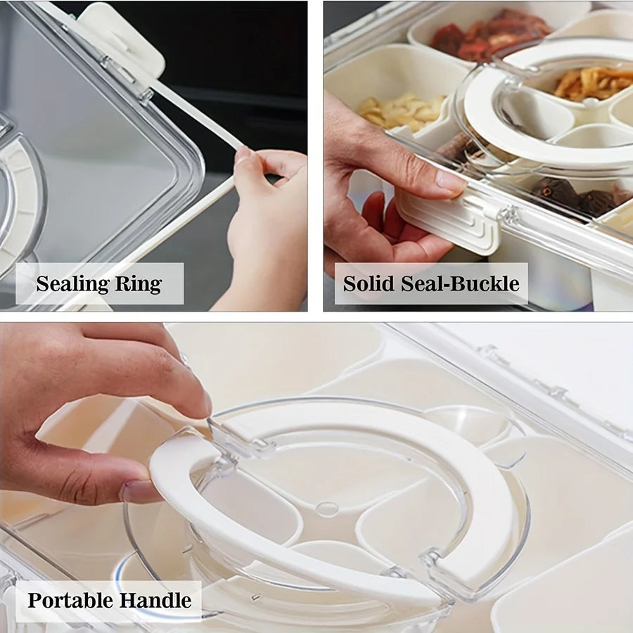 4Grid /8 Grid Snack Box Container, Portable Travel Charcuterie Board with Lid, Refrigerator Food Storage Box, Snack Organizer