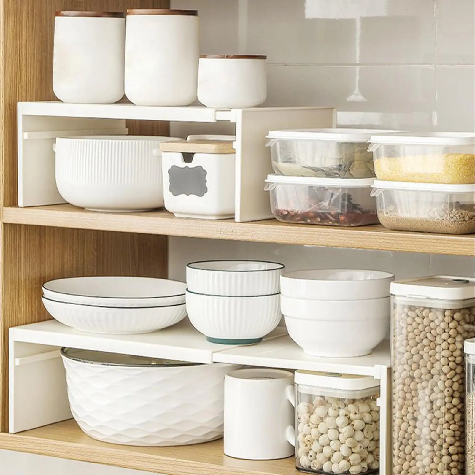 Kitchen Stretchable Cabinet Shelf Household Stackable Vertically Layered Storage Rack Heavy Duty Countertop Organizer