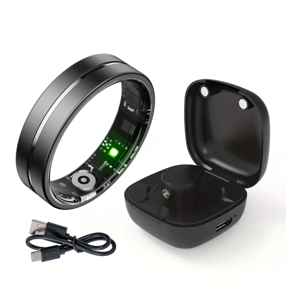 Smart Fitness Ring for Men And Women Health Sleep Monitor Heart Rate Blood Oxygen Tracker with Multiple Modes And Charging Case