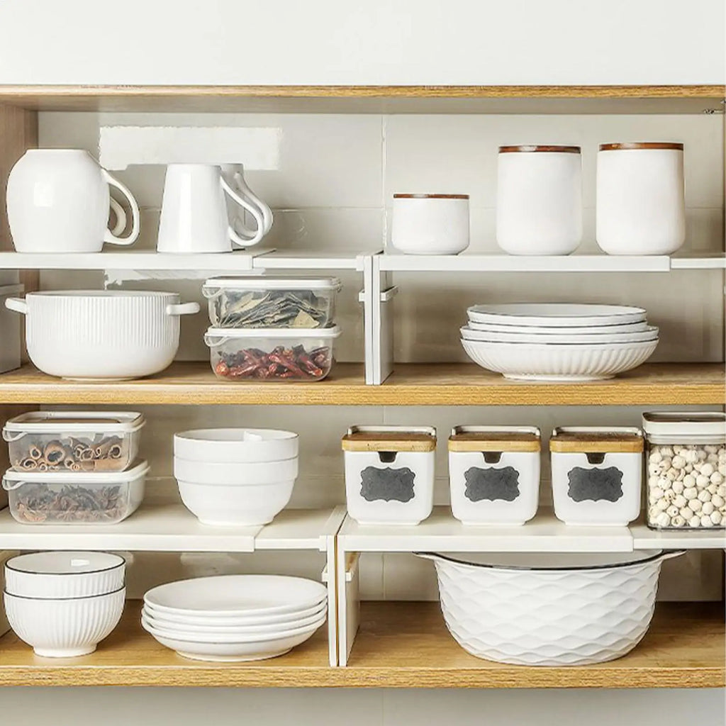 Kitchen Stretchable Cabinet Shelf Household Stackable Vertically Layered Storage Rack Heavy Duty Countertop Organizer